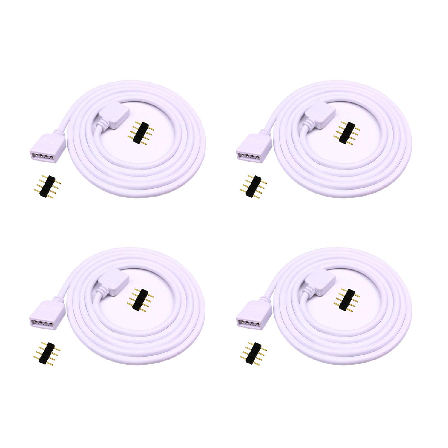 TronicsPros 4pcs 2.5m 8.2ft RGB Extension Cable Cord 4 Pin Flex LED Tape LED Ribbon LED Rope Light Connector Wire for RGB 5050 3528 2835 Flexible LED Strip Light w/ 8x Male to Male 4-Pin Adapter Plug
