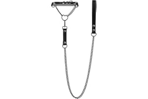 Heart O-ring Leather Choker Necklace For Women, Punk Gothic Black/Pink Slip Chain Necklace with Vegan Leather Swivel Clasp