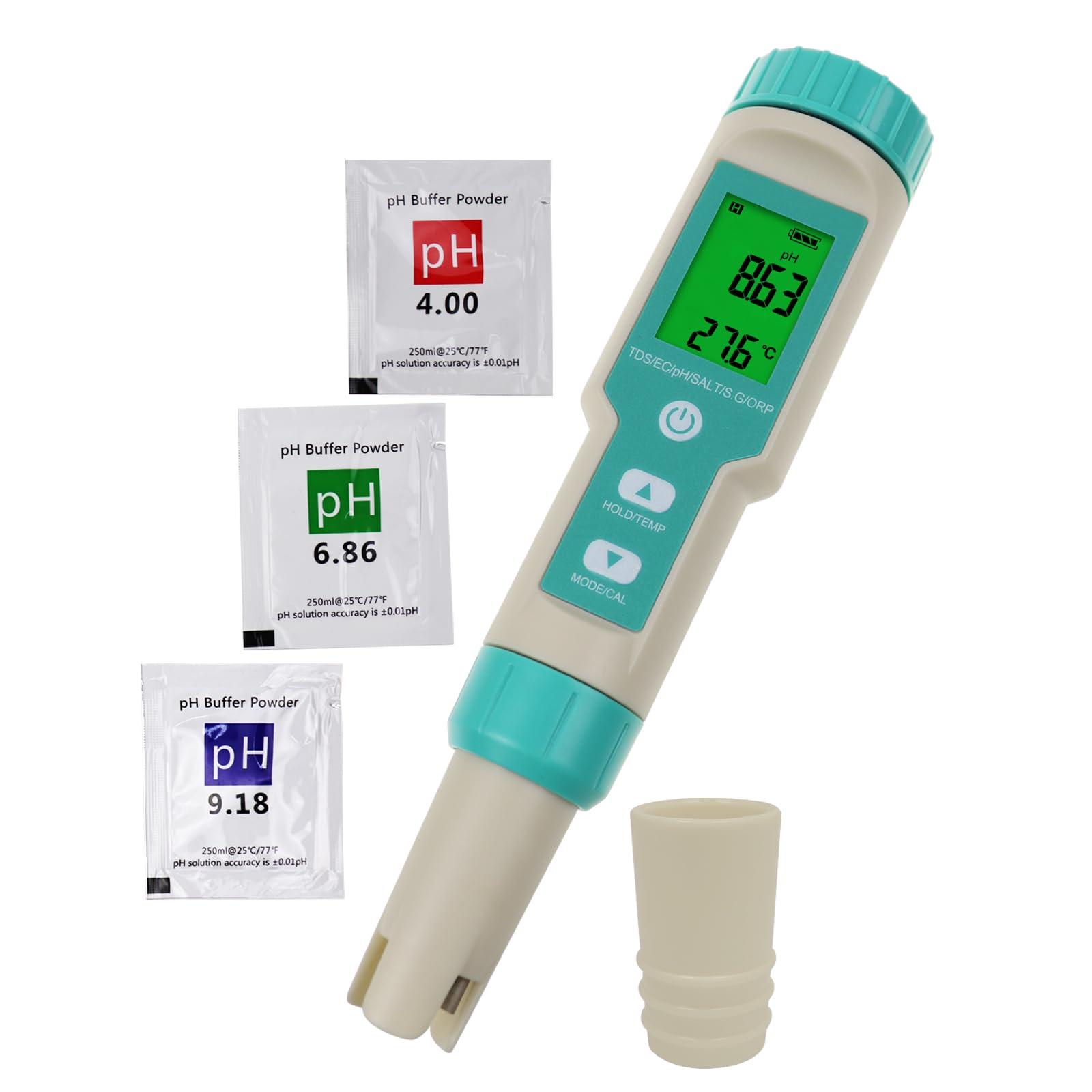 DANOPLUS 7 in 1 Water Quality Tester, Multifunctional pH TDS EC ORP Salinity SG Temp Meter Pen Type IP67 ATC for Hydroponics, Aquarium, Sea & Drinking Water