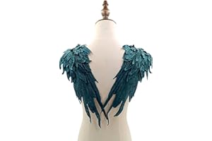 JRYYR Angel Wing Applique, Embroidered Wings, Green Appliques for Dresses,Shoulder Applique 1 Pair (Dark Green)