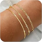 Gold Bracelets for Women Dainty 14K Gold Plated Stack Set Trendy Stackable Bracelets for Women Waterproof Adjustable Bracelet Stack Jewelry Birthday Gift