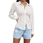 winkbay Women's Button Down Shirts Ruched Long Sleeve Blouses Slim Fit Fall Tops