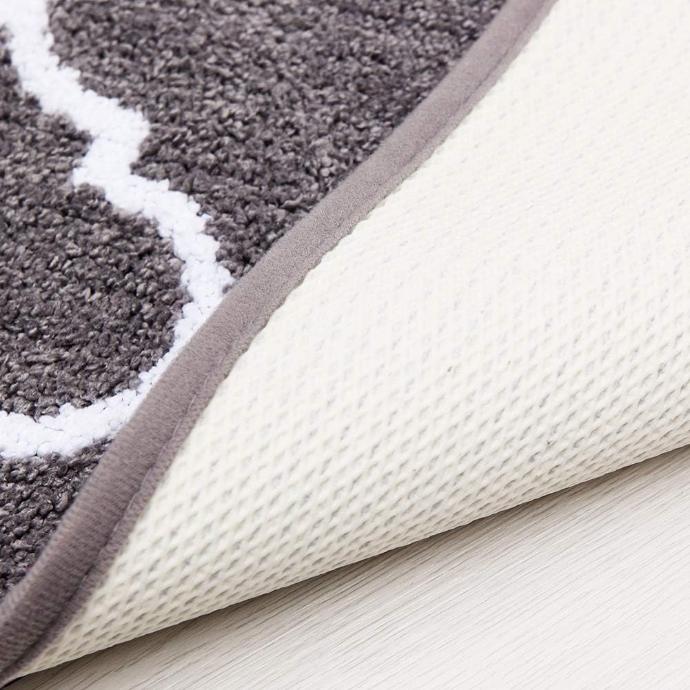 Carvapet 2 Pieces Microfiber Moroccan Trellis Non-Slip Soft Kitchen Mat Bath Rug Doormat Runner Carpet Set, 17"x48"+17"x24", Grey: Home & Kitchen