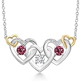 Gem Stone King 925 Silver and 10K Yellow Gold White Lab Grown Diamond and Pink Tourmaline Heart Shape Pendant Necklace For Women (0.83 Cttw, with 18 Inch Chain)
