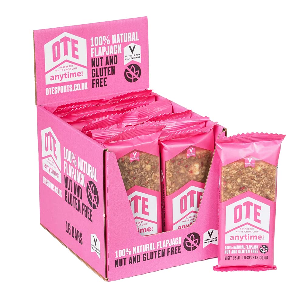 OTE Anytime Bars - Energy Bars for Cycling - Cycling Nutrition Bars - Nut Free Snacks for Running - Endurance Flapjack Bars - Box of 16 x 62g (Raspberry)