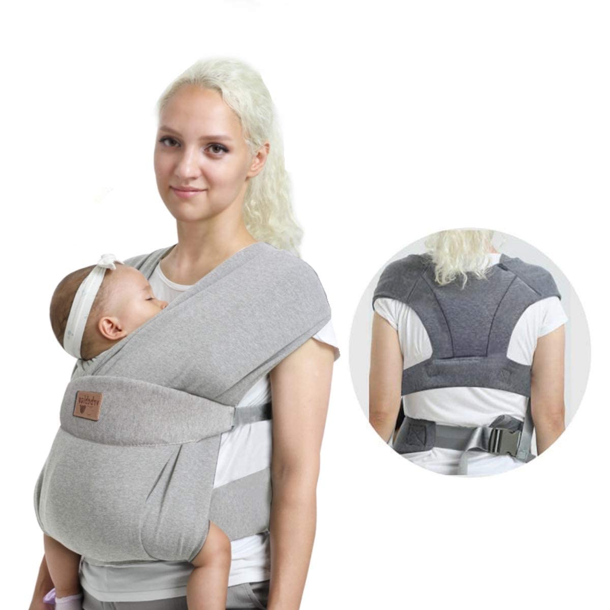 vrbabies Baby Carrier for Newborns from Birth Extra Soft, Belly Carrier Baby Carrier Ergonomic (Light Grey)