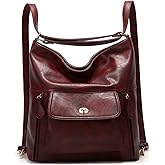 myfriday Vintage Leather Fashion Backpack Purse for Women Large Capacity Convertible Backpack Travel Daily Daypack (Burgundy)