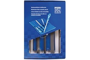 PFERD 10" Machinist File Set, 5-Piece WRU – Second Cut, Cross Cut – For Universal Roughing & Finishing – With Ergonomic Handles & Plastic Pouch – Part 16081