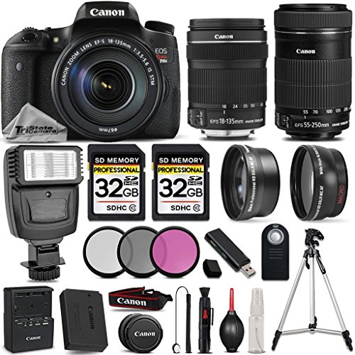 Canon EOS T6s DSLR Camera + Canon EF-S 18-135mm IS STM Lens + Canon EF-S 55-250mm IS STM Lens + 0.43X Wide Angle Lens + 2.2x Telephoto Lens - All Original Accessories Included - International Version Canon EOS T6s DSLR Camera + Canon EF-S 18-135mm IS STM Lens + Canon EF-S 55-250mm IS STM Lens + 0.43X Wide Angle Lens + 2.2x Telephoto Lens - All Original Accessories Included    - International Version