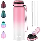SLUXKE 18/8 Stainless Steel Water Bottle with Straw, 24oz Metal Bottle with Removable Strap BPA Free, LeakProof Insulated Water Bottle, for Camping, Gym, Work