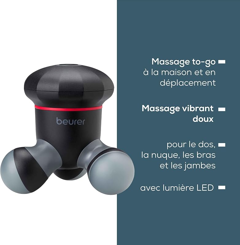 Mini masseur MG 18, appareil de massage électrique portatif pour un massage doux par vibrations, idéal pour le dos, le cou, les bras et les jambes, avec lumière LED, portable, noir, 1 pièce