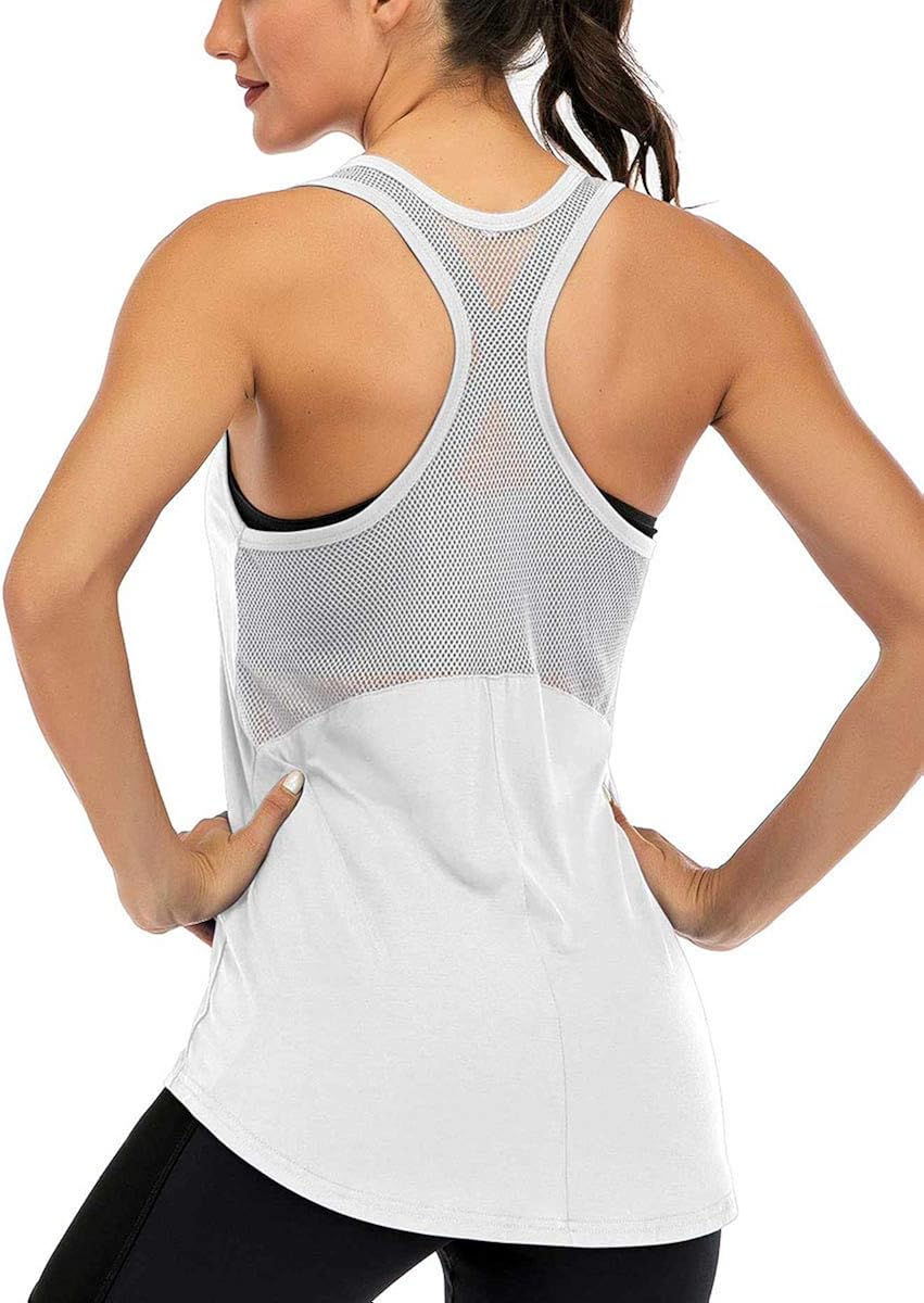 Fihapyli Workout Tank Tops for Women Sleeveless Yoga Tops for Women Mesh Back Tops Racerback Muscle Tank Tops: Clothing