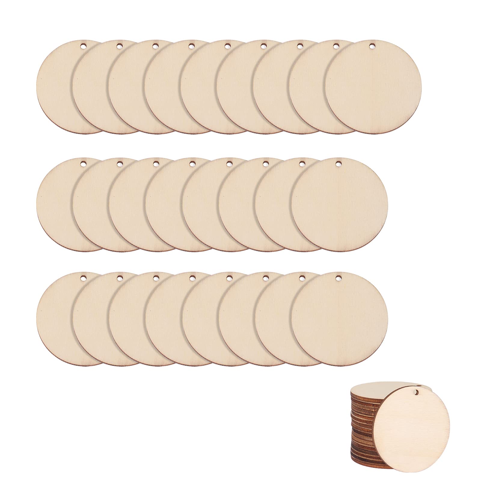 ENLACE Pack of 25 Round Boxwood Wood Discs, 5 cm Diameter, DIY Key Chains, Hanging Decoration, Painting