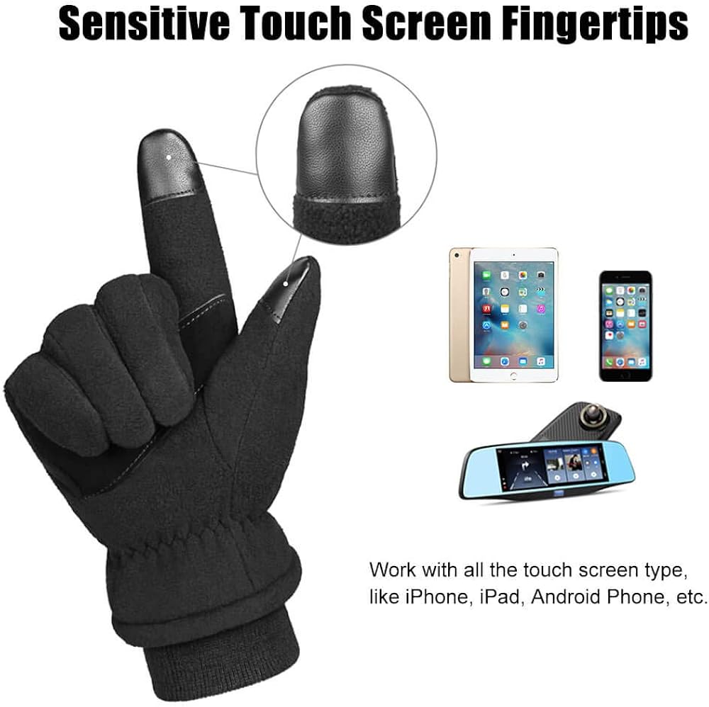 Winter Gloves -20°F Coldproof Thermal Fleece Warm Artificial Lambwool Lining Insulated Work Glove for Men and Women Black: Clothing