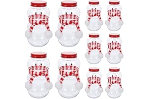 10 Sets Christmas Snowman Bottles with Scarf, Reusable Empty Clear Xmas Juice Bottles for Milk Juicing Drinking Beverage Cont