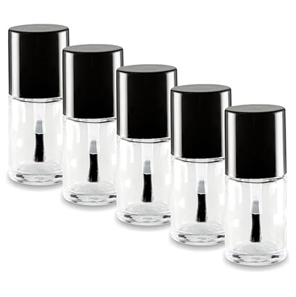 5 Stück Nagellackflasche leer 15ml klar (NF-16) mit Deckel schwarz und Pinsel