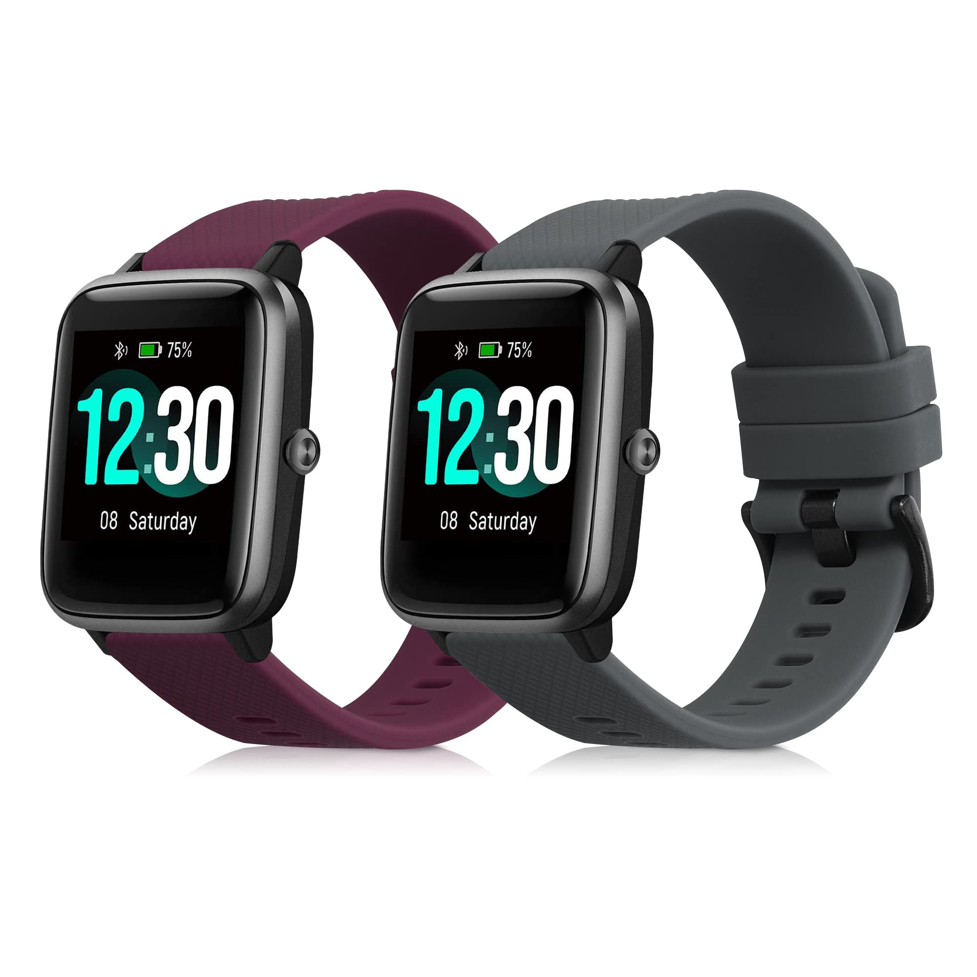 kwmobile 2x Straps for Willful Fitnesstracker/Smartwatch Watch Strap - Silicone Replacement Watch Strap Set - Replacement Bands Grey/Violet