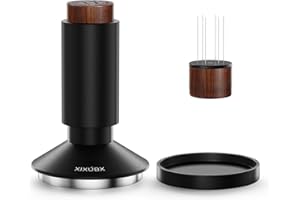 XIXUBX 53mm Espresso Tamper & Magnetic WDT Tool, Barista Cofee Tamper with Spring Loaded, Anodized Aluminum Alloy Handle, Stainless Steel Corrugated Base with Cover for Portafilter Basket