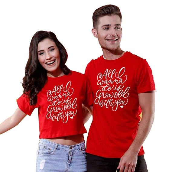All I Wanna Do is Grow Old with You Couple Printed Cotton T-Shirt and Crop Top for Men and Women