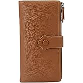 XEcoVana Women's Soft Leather Wallet RFID Blocking Trifold Clutch Large Capacity Credit Card Holder Double Zipper Pocket Travel Purse (Brown)