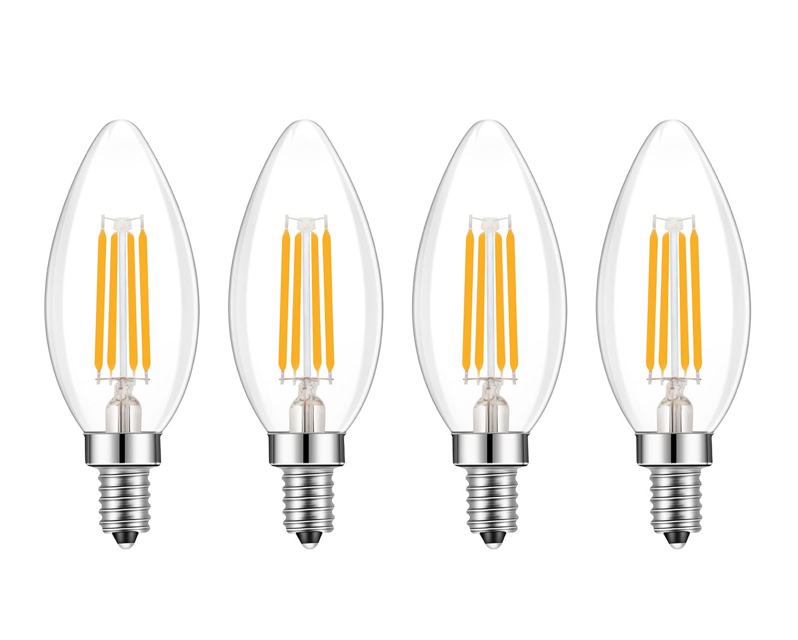 Photo 1 of Lamsky E14 Base LED Filament Candle Shape Light Bulb,E14 European Base Bulb,Warm White 2700K 400LM 40W Equivalent,C35 Clear Glass Torpedo Shape Bullet Top,No-Dimmable (4-Pack)