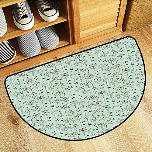 Axbkl Printed Door mat Vintage Pattern with Birds and Cages Illustration Freedom and Escape Artwork Super Absorbent mud W31 xL20 Mint Green and Brown