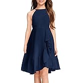 MITILLY Girls Lace Flower Ruffle Dress Chiffon Halter A Line High Low Flowy Junior Bridesmaid Dresses for Wedding Party