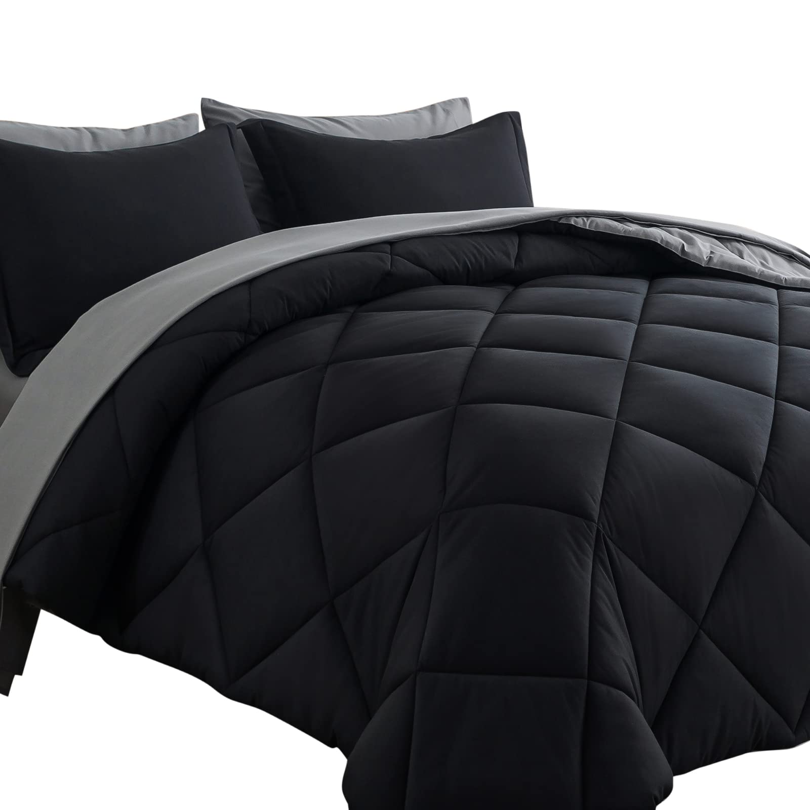 Photo 1 of Cosybay Bed in a Bag Full Reversible Comforter Sets 7pcs All Season Down Alternative Bedding Sets Black and Grey with Comforter, Pillow Shams, Flat Sheet, Fitted Sheet and Pillowcase