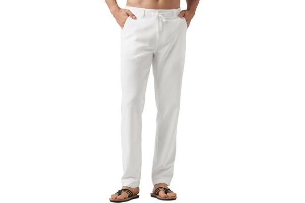 Willit Men's Linen Pants Casual Linen Dress Pants Drawstring Beach Summer Lightweight Trousers 29" 30" 32"