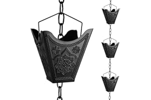 Vindar Rain Chains, 3D Mandala Carving Black Rain Chain, 8.5ft Large Cup Powder Metal Rain Chains for Outside, Replacement Downspout for Gutters Downspouts