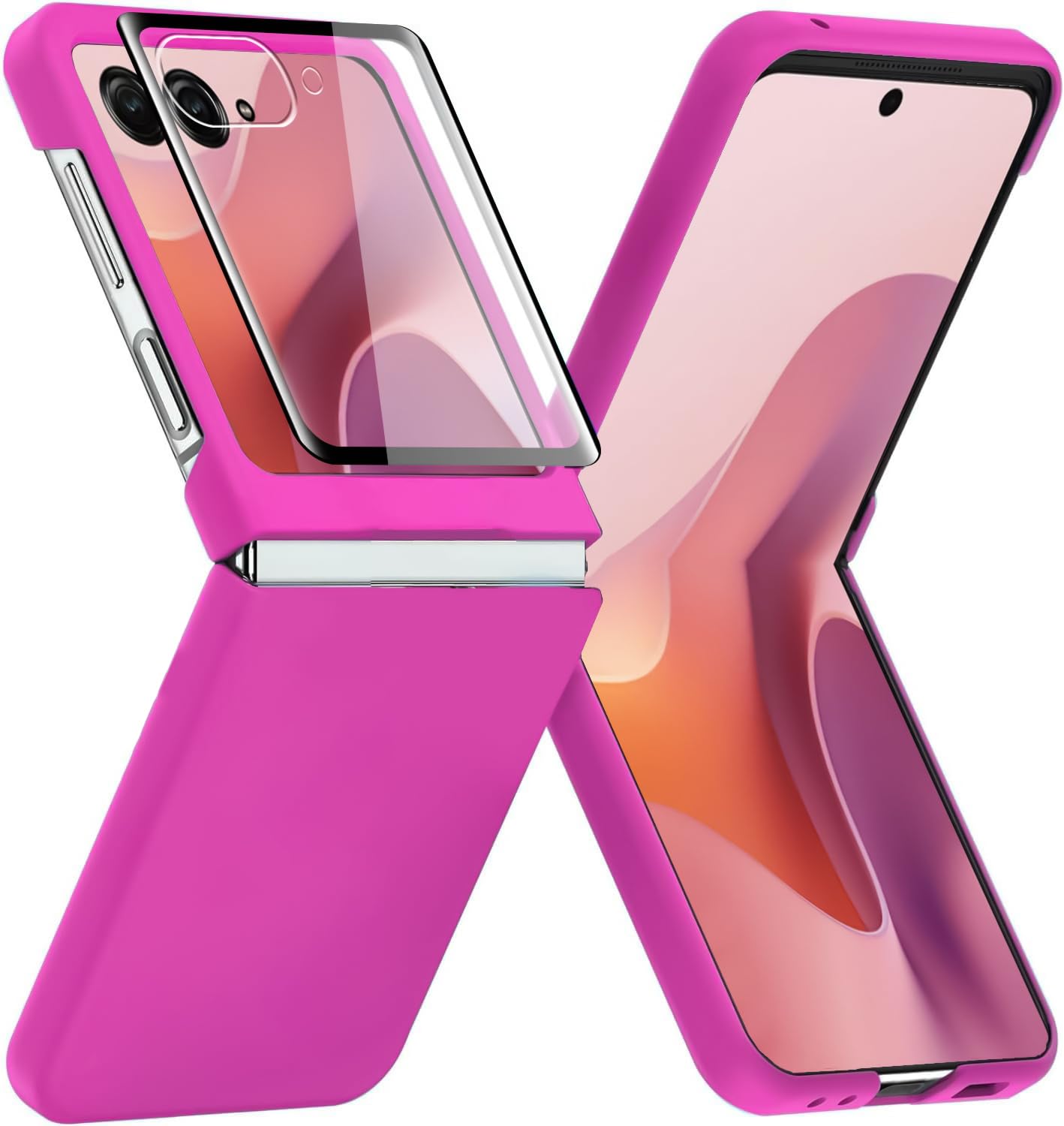 KEKBOXQ Case for Motorola Razr 2024 Cover,Motorola Razr 2025 Phone Case with Front Screen Protector,Slim-Fit Hard PC Bumper Shockproof Protective Cases,Hot Pink