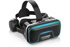 COCERKET VR Headset with Headphones for Smartphones, 120° FOV, Aspherical Lenses & Built-in Headphones for 3D Movies and Games