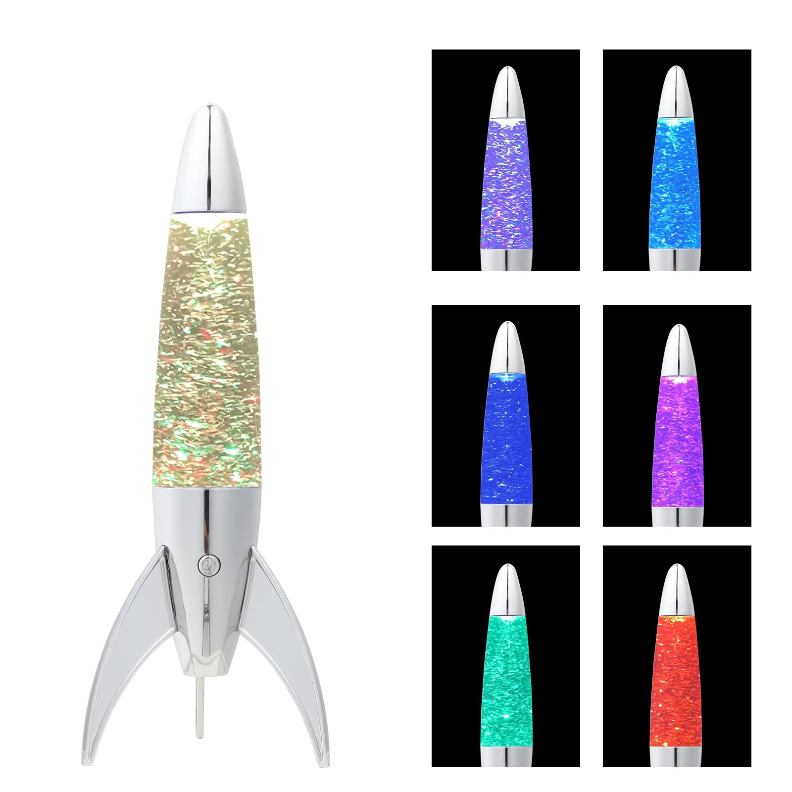 GorYeeFine LED Silver Star Glitter Lamp,Color Changing Motion Lamp Gift of Christmas for Adults and Kids LED Glitter Lamps with Rocket Feature for Room Decor as Night Light