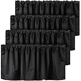 Frienda 4 Pcs Black Valance Curtains Blackout Fabric for Windows Basement Curtains Valance Rod Pocket Tier Window Valances for Bedroom Kitchen Living Room Privacy, 52 x 18 Inch