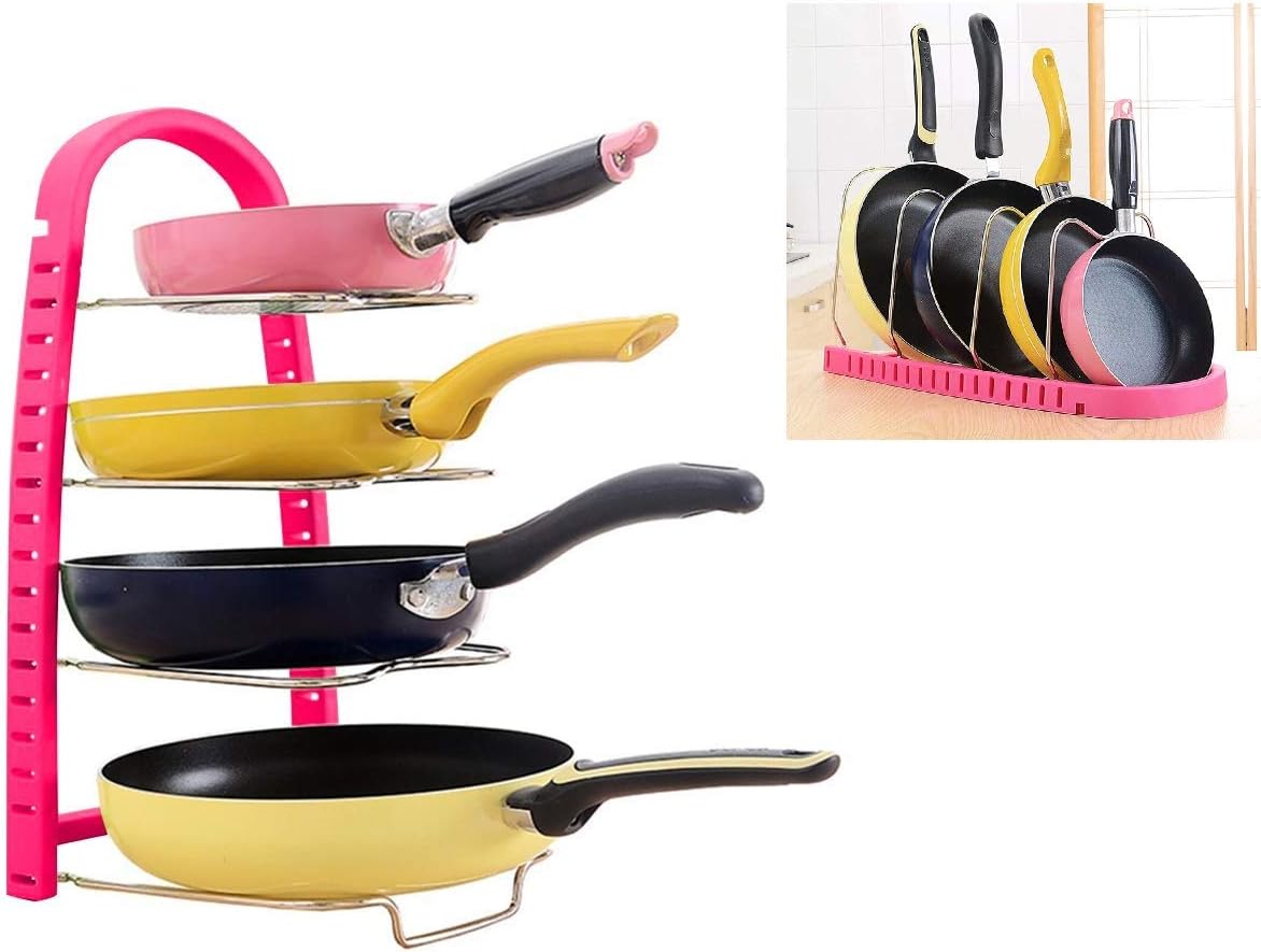 ADTALA Pan Organizer Adjustable-Durable Lid Organizer- Expandable Pot Organizer Rack-Lid Holder-Vertical/Horizontal Pan Holder & Cookware Organizer - Pot Lid Organizer with Steel Dividers Multi Color