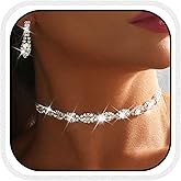 Nicute Formal Choker Necklace Jewelry Silver Rhinestone Necklace Earrings Set Crystal Wedding Costume Jewelry for Women (Silver)