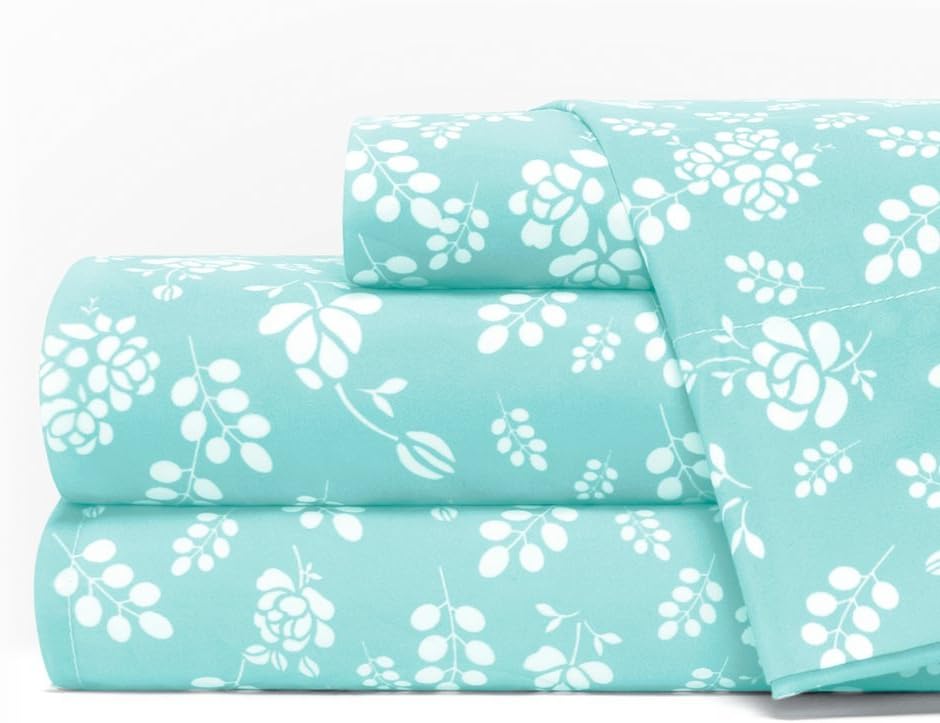 Egyptian Luxury 1600 Series Hotel Collection Basic Floral Pattern Bed Sheet Set - Deep Pockets, Wrinkle and Fade Resistant, Hypoallergenic Sheet and Pillowcase Set - King - Aqua/White
