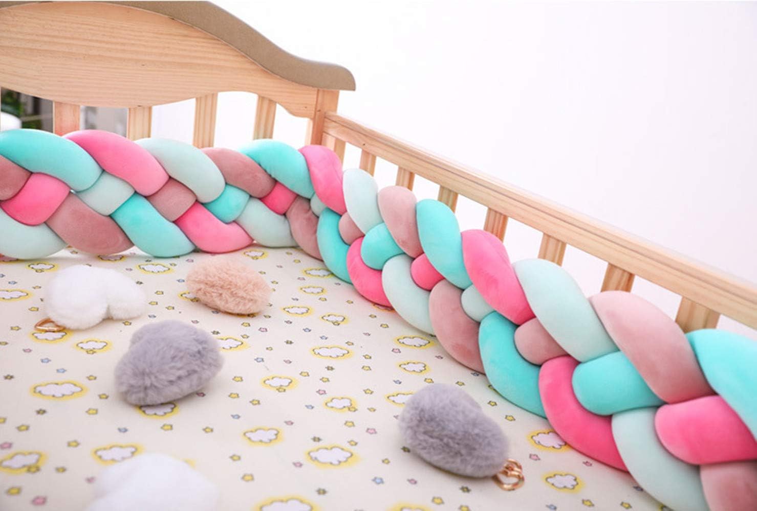 RAILONCH Baby Cot Bed Bumper Braid Pillow Cotton Nursery Decorations Braided Bumper Children's Room Decoration Pillow Skin Soft for Baby Nursery Crib Bedding 2M/3M
