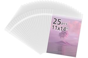 Frametory, 11 1/4" x 14 1/8" Acid-Free Clear Plastic Bags, Self Seal Crystal Photo Sleeves for 11X14 Prints, Photos, Documents - 25 Pack