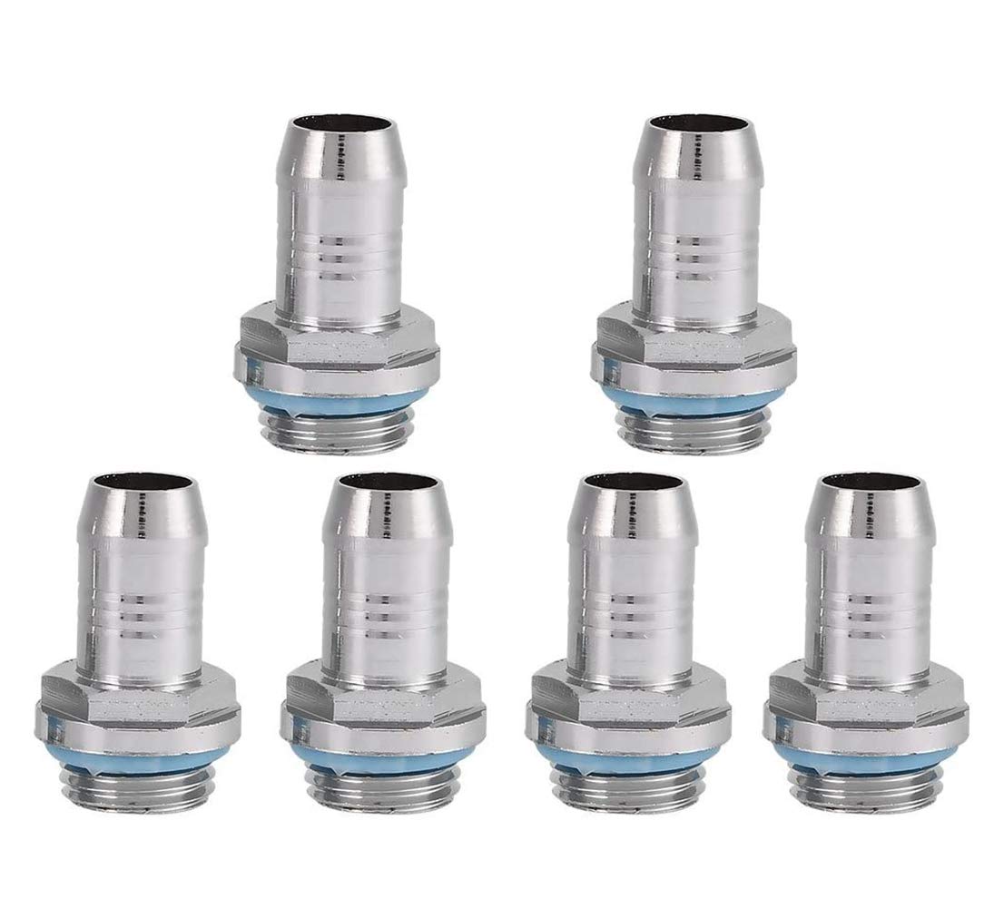 Bewinner Barb Fittings 6 PCS PC Water Cooling Two-Touch Fitting G1/4 Thread Barb Connector for Tube, Stainless Steel (6mm)