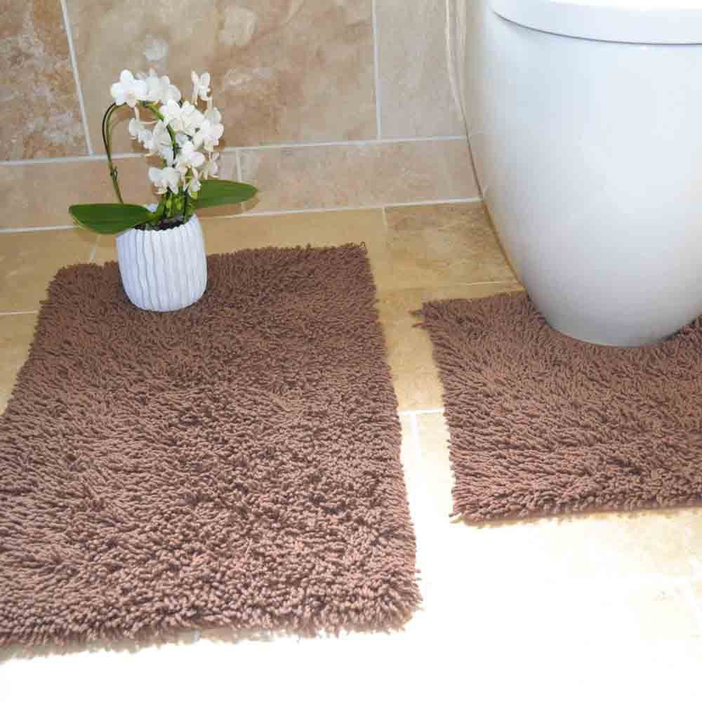 SUPERB LUXURIOUS 100% COTTON COFFEE CHOCOLATE BROWN FLUFFY BATH MAT PEDESTAL SET (Standard)