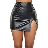 Women’s High Waist Short Skirts Pu Leather Bodycon Mini Skirts Sexy Split Hem Mini Pencil Skirts for Club