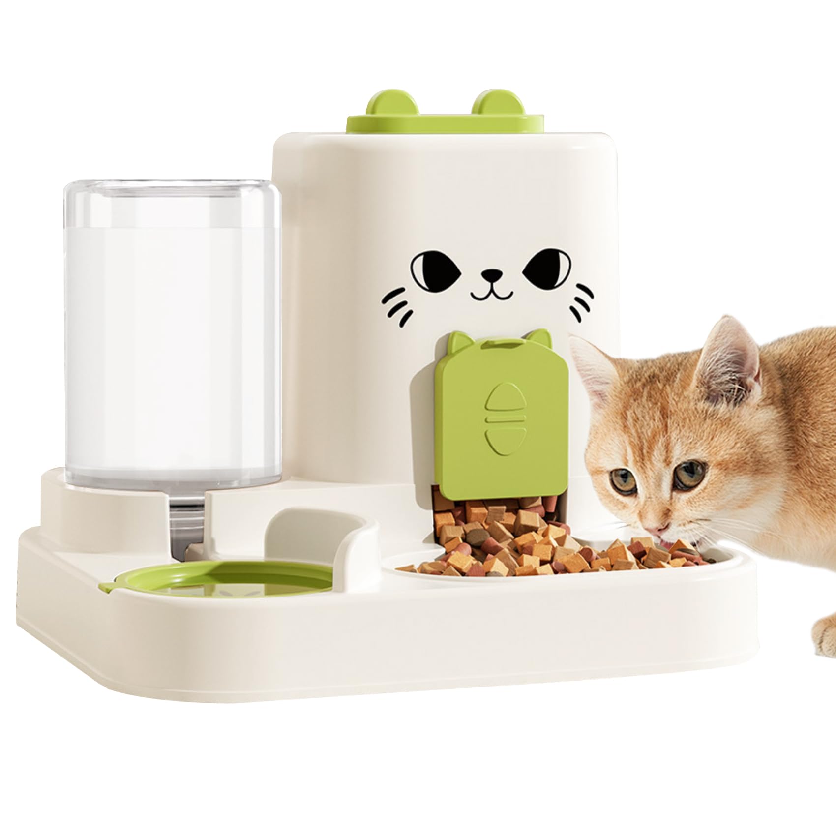 Photo 1 of 1.6L Auto Gravity Pet Feeder and 0.6L Water Dispenser Set, Automatic Cat Food and Water Dispenser, Gravity Pet Feeder for Small Medium Dog Puppy Cat Kitten (Green)