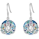 Lotus Earrings 925 Sterling Silver Chakra Earrings Dangle Chakra Crystal Lotus Yoga Jewelry Christmas Birthday Gifts Energy for Women Daughter Sisters Wife