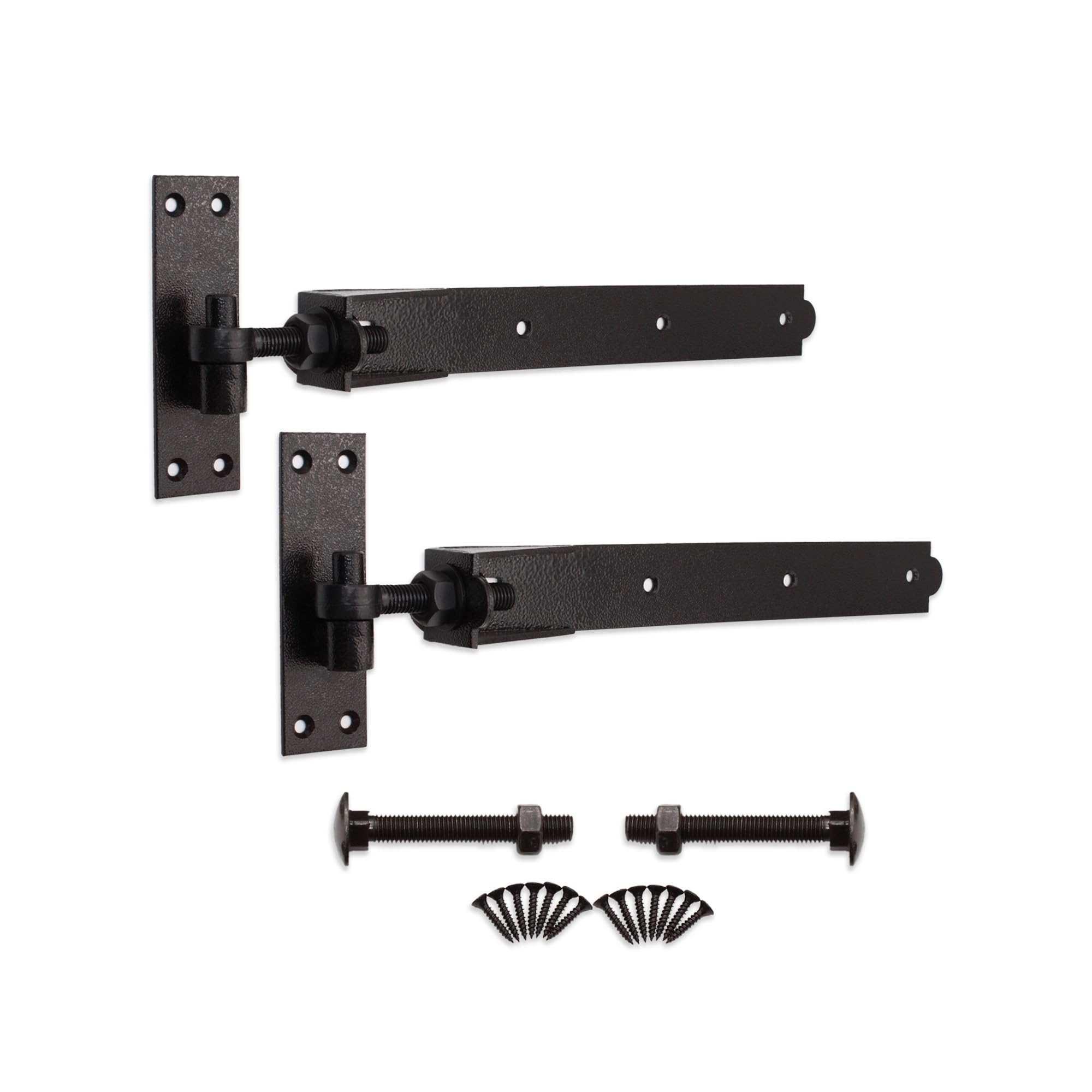 Black Heavy-Duty Adjustable Hook and Band Hinges for Field or Garden Gates Supplied in Pairs with All The Fixings (18" Inch (457mm)
