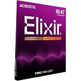 Elixir, Acoustic Guitar Strings, 80/20 Bronze, NANOWEB, 6-String, 10-47 | Extra Light 10-47, 80/20 Bronze, NANOWEB Technology, Longest-Lasting Bright and Focused Tone For Life with Comfortable Feel