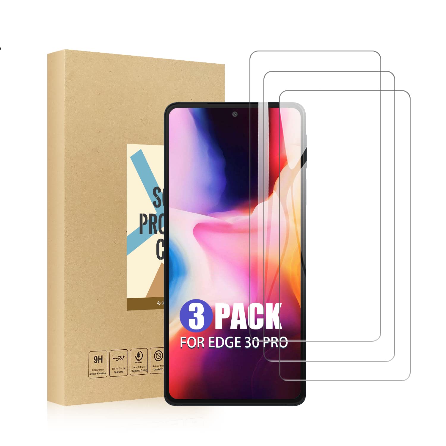 SCL Screen Protector Compatible with Motorola Edge 30 Pro Screen Protector Moto Edge 30 Pro Tempered Glass Film [3-Pack], Anti-Scratch, Less-Fingerprint, Case Friendly, 9H