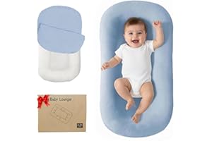 Lucakuins Baby Lounger, Bionic Design Baby Lounger for Newborn 0-24 Months, Soft Organic Cotton Breathable Lounger for Infants (Blue Newborn Lounger)