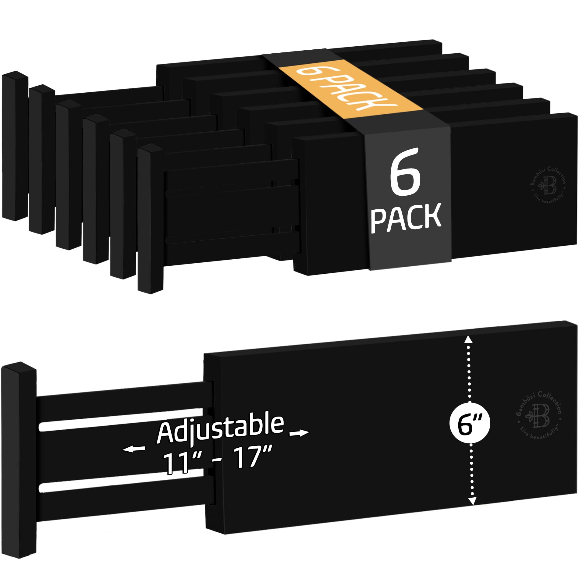 Photo 1 of *** 4 PACK *** 6 Pack Drawer Dividers 6 Inch High, 11”-17" Adjustable Bamboo Organizers Large Expandable Drawer Separators for Cloths, Dresser, Bedroom, Bathroom, Baby Drawer, Office & Kitchen Utensils (Black)