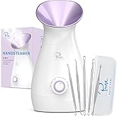 NanoSteamer Large 3-in-1 Nano Ionic Facial Steamer with Precise Temp Control - Humidifier - Unclogs Pores - Blackheads - Spa Quality - Bonus 5 Piece Stainless Steel Skin Kit (Lilac)